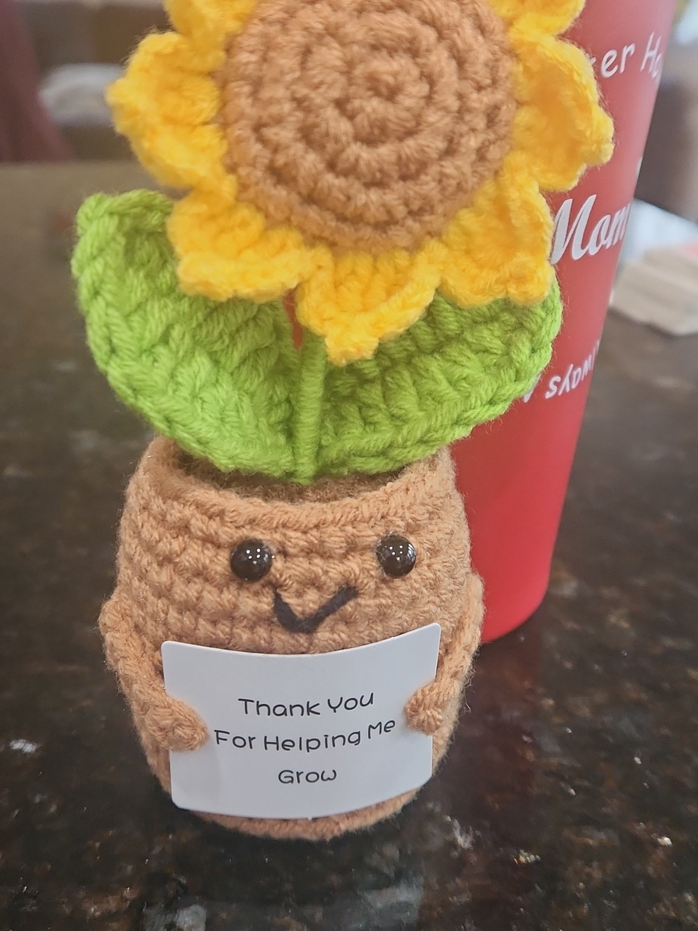 Red Stainless Steel Travel Tumbler 15 OZ Clear Lid Handmade Crochet Sunflower - Picture 4 of 14